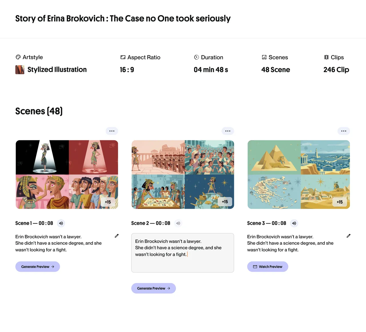 Storyboard with uploaded images mixed into AI scenes